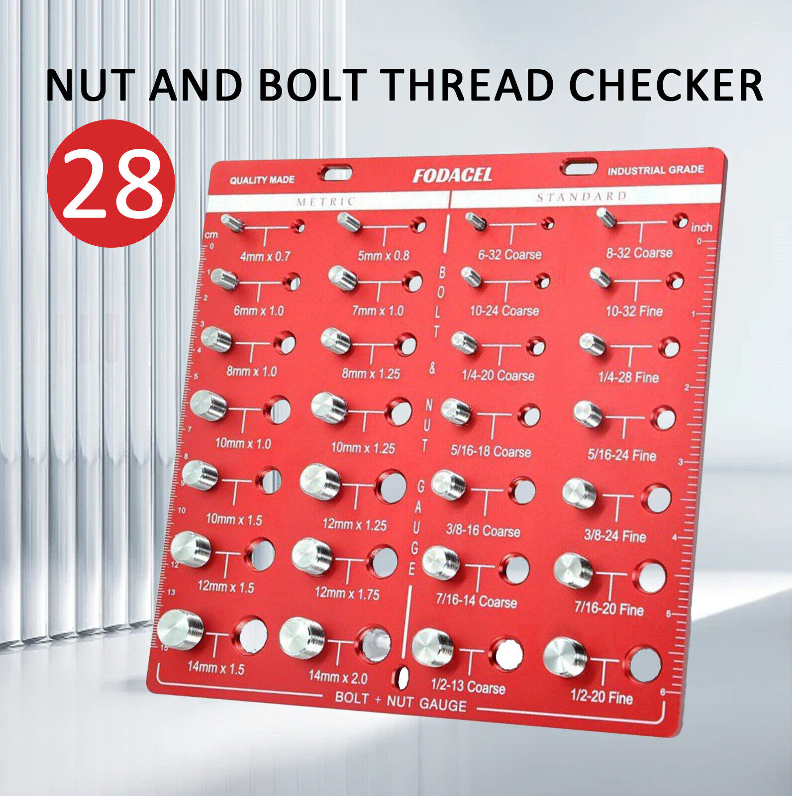 US Nut and Bolt Thread Checker 28 Thread Identifier Gauge Inch and Metric Screw