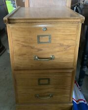 Vintage Two-Drawer Oak Locking Filing Cabinet picture