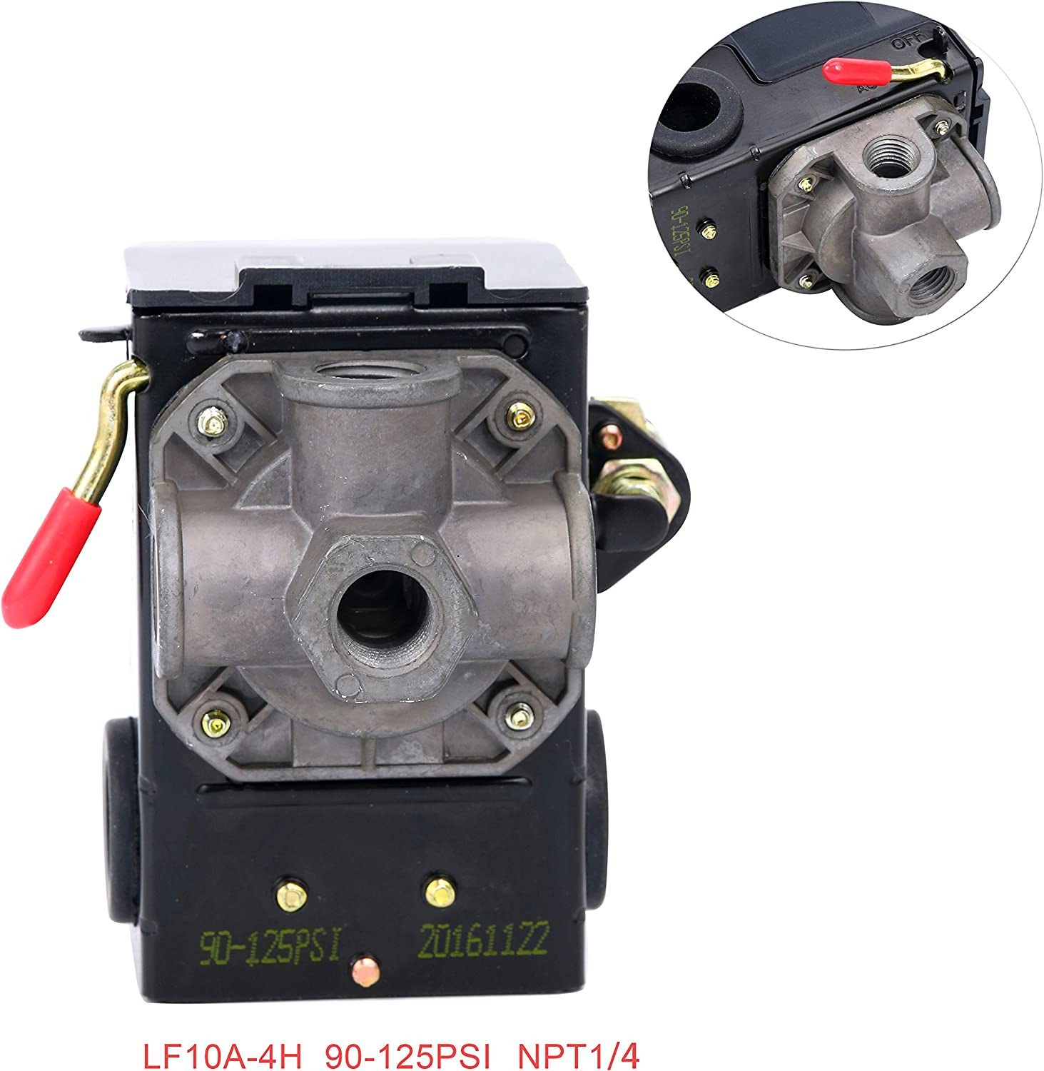 Pressure Switch Control 90-125Psi 4 Port Heavy Duty 26 Amp for Air Compressor LF