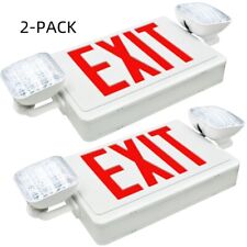 Red LED Exit Sign Emergency Light Combo | Adjustable Heads | White Housing | NEW picture