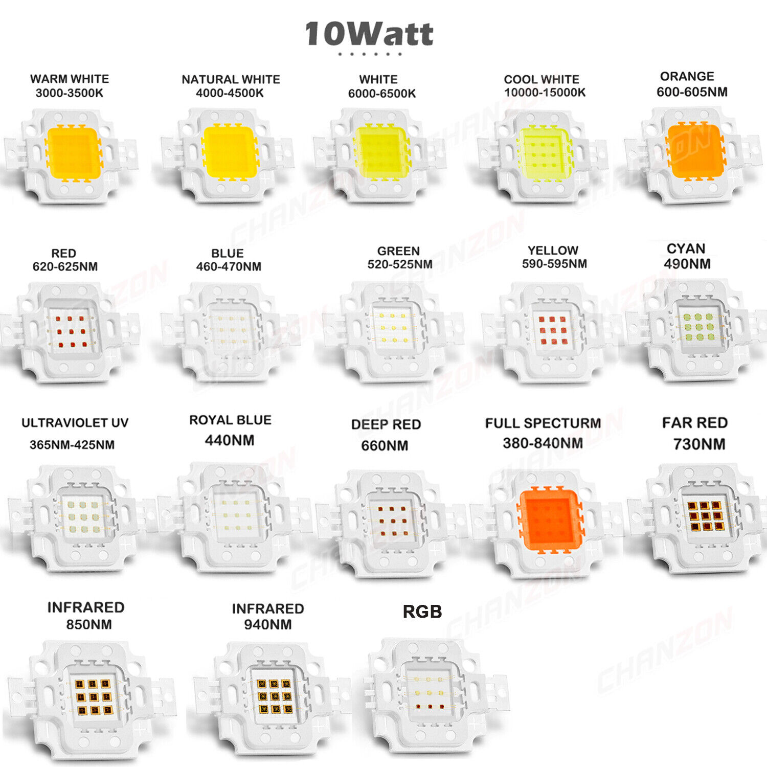 18 Colors Uv Ir Smd Led Chip Diodes 10W 20W 30W 50W 100W Emitter Bulb Components