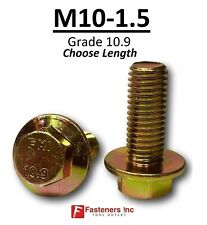 M10-1.5 x (Choose Length) Grade 10.9 Metric Flange Bolts Yellow Zinc Hardened  picture