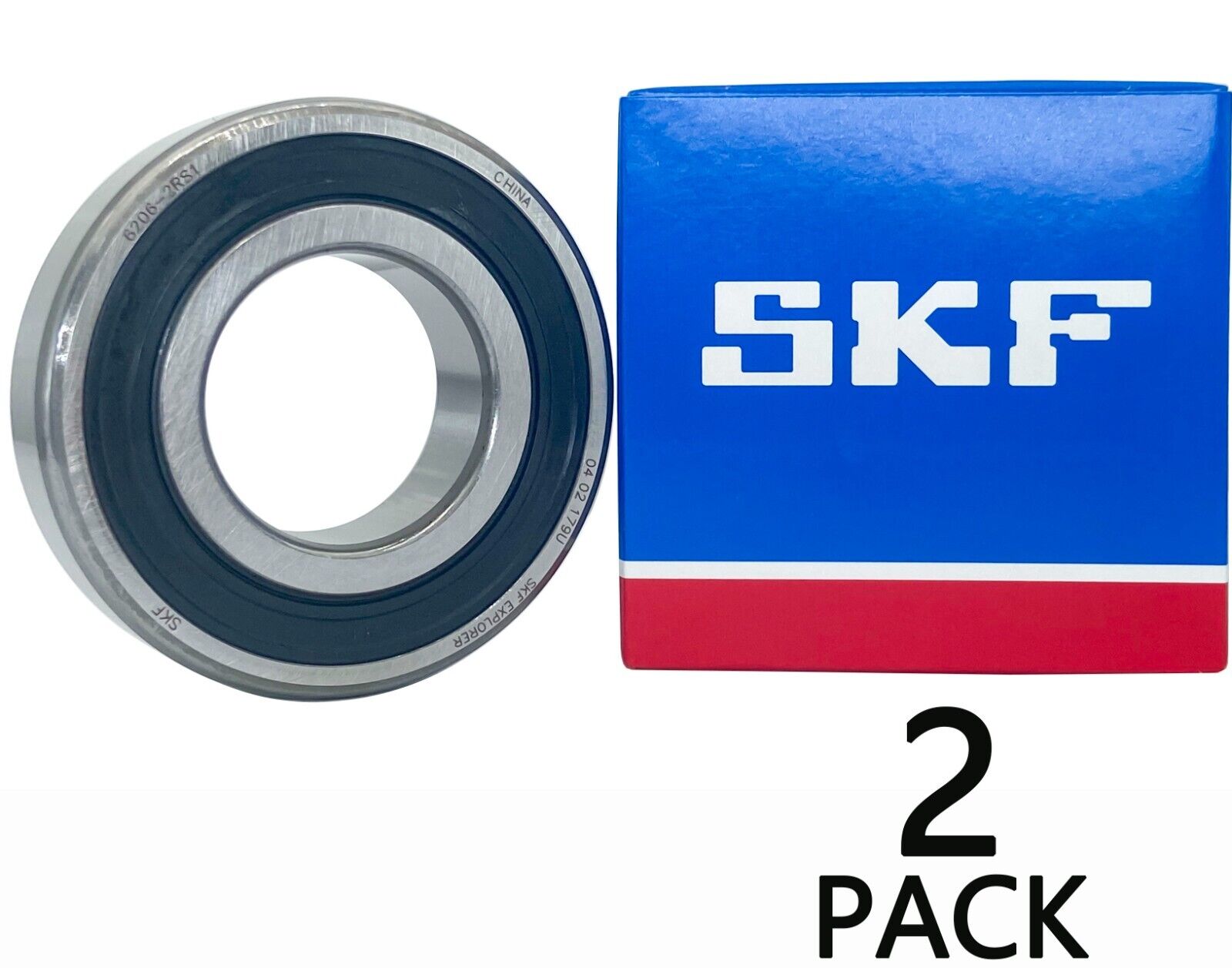 2PACK SKF 6206-2RS1 30X62X16MM Normal Clearance Double Rubber Seal Ball Bearings