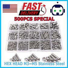 US 500pcs Stainless Steel Hex Socket Cap Head Bolts Screws Nuts M3 M4 M5 304 Kit picture