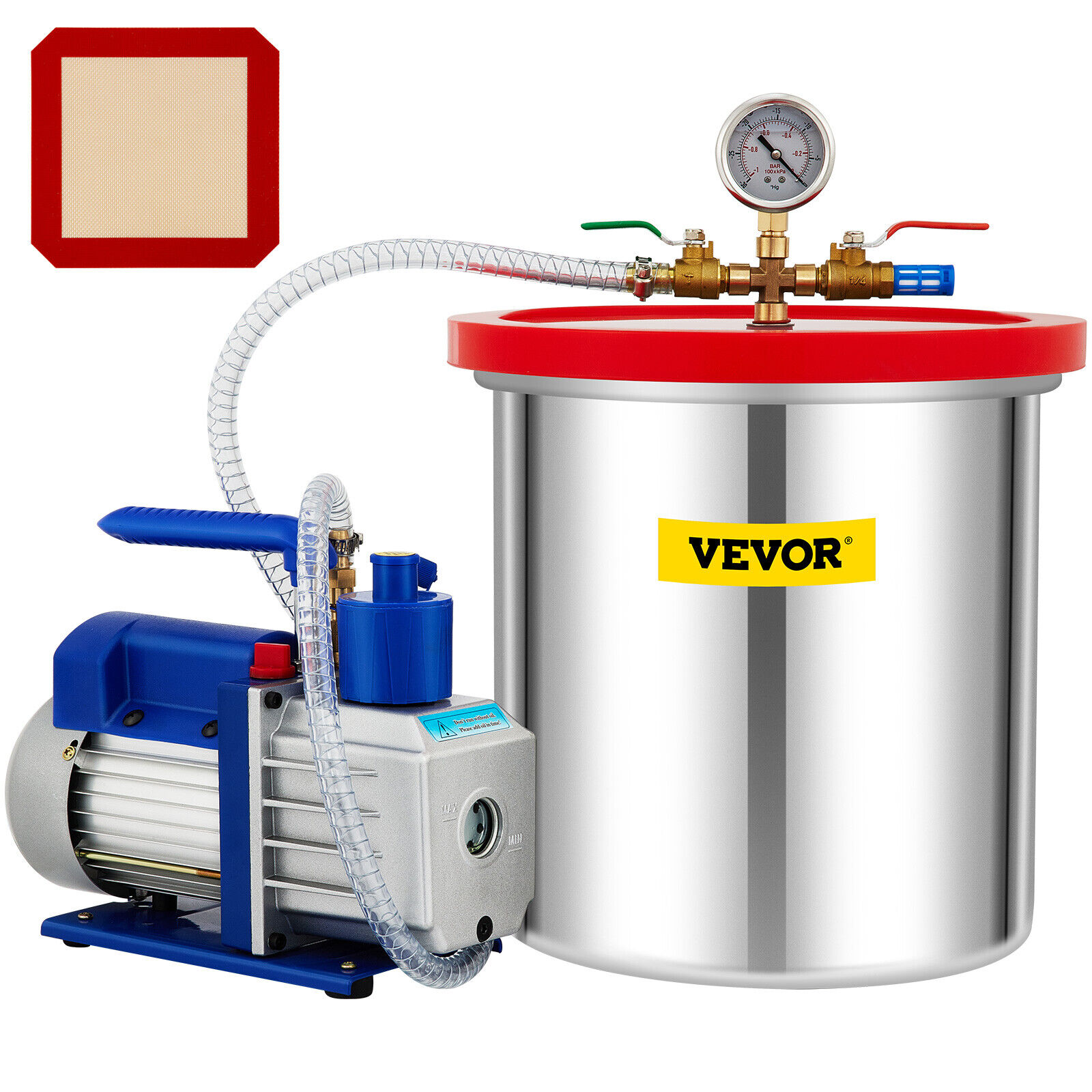 VEVOR 5 Gallon Vacuum Chamber with 5CFM Vacuum Pump Kit 1/3HP Single Stage 110V