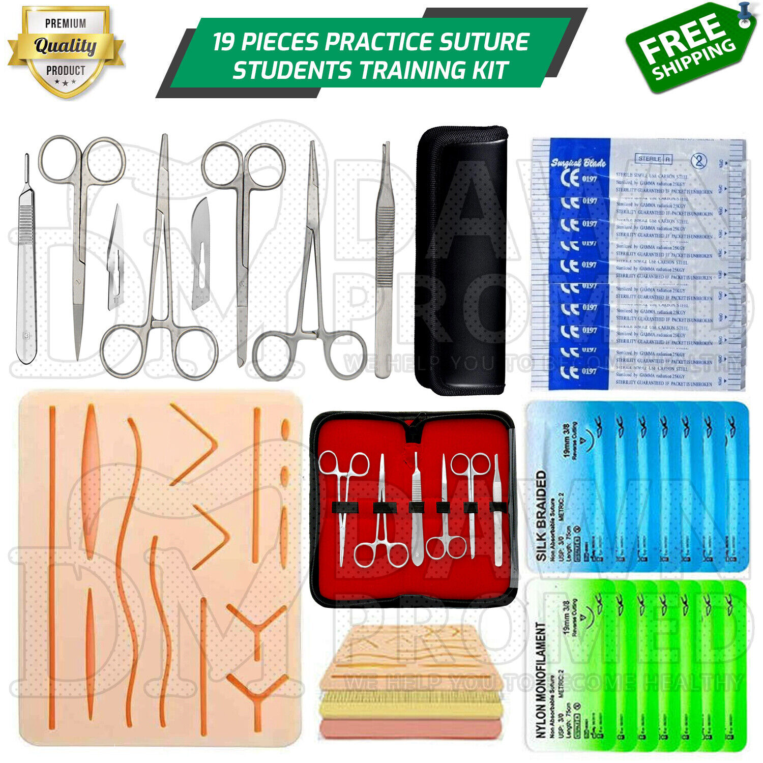 19 Pieces Practice Suture Kit with Pad for Medical Veterinary Student Training