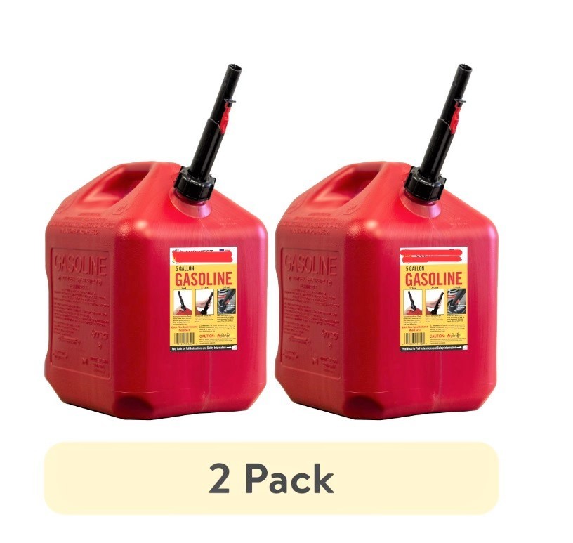 2 Pack 5 Gallon Gas Can Red Fuel Container with Quick-Flow Spout