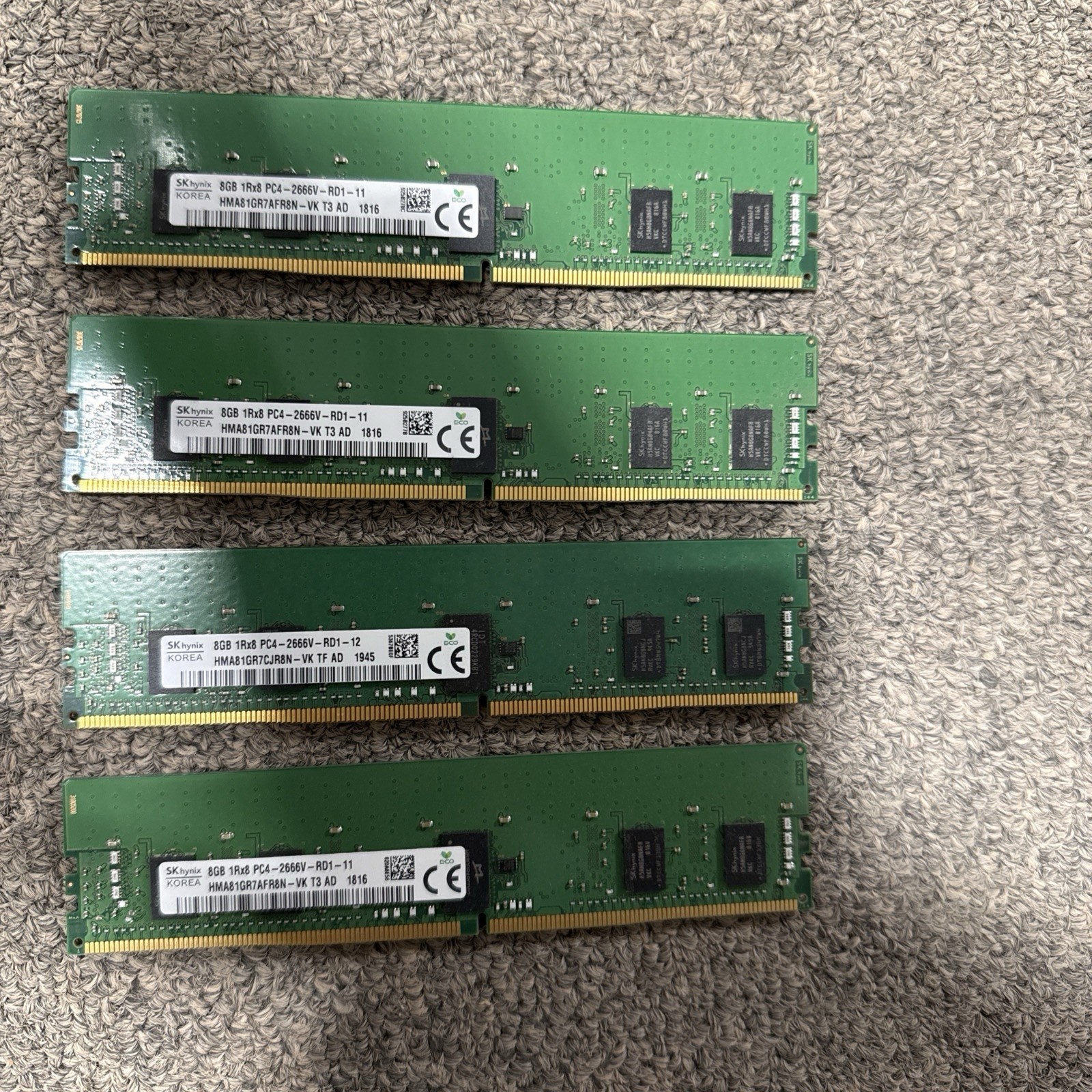 SK Hynix 32GB KIT (4x8GB) 1Rx8 PC4-2666V HMA81GR7AFR8N Server Ram Memory