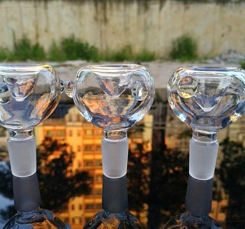 3Packs  14mm Male Slide Tobacco Bowl Glass for Water Pipes - Round Clear