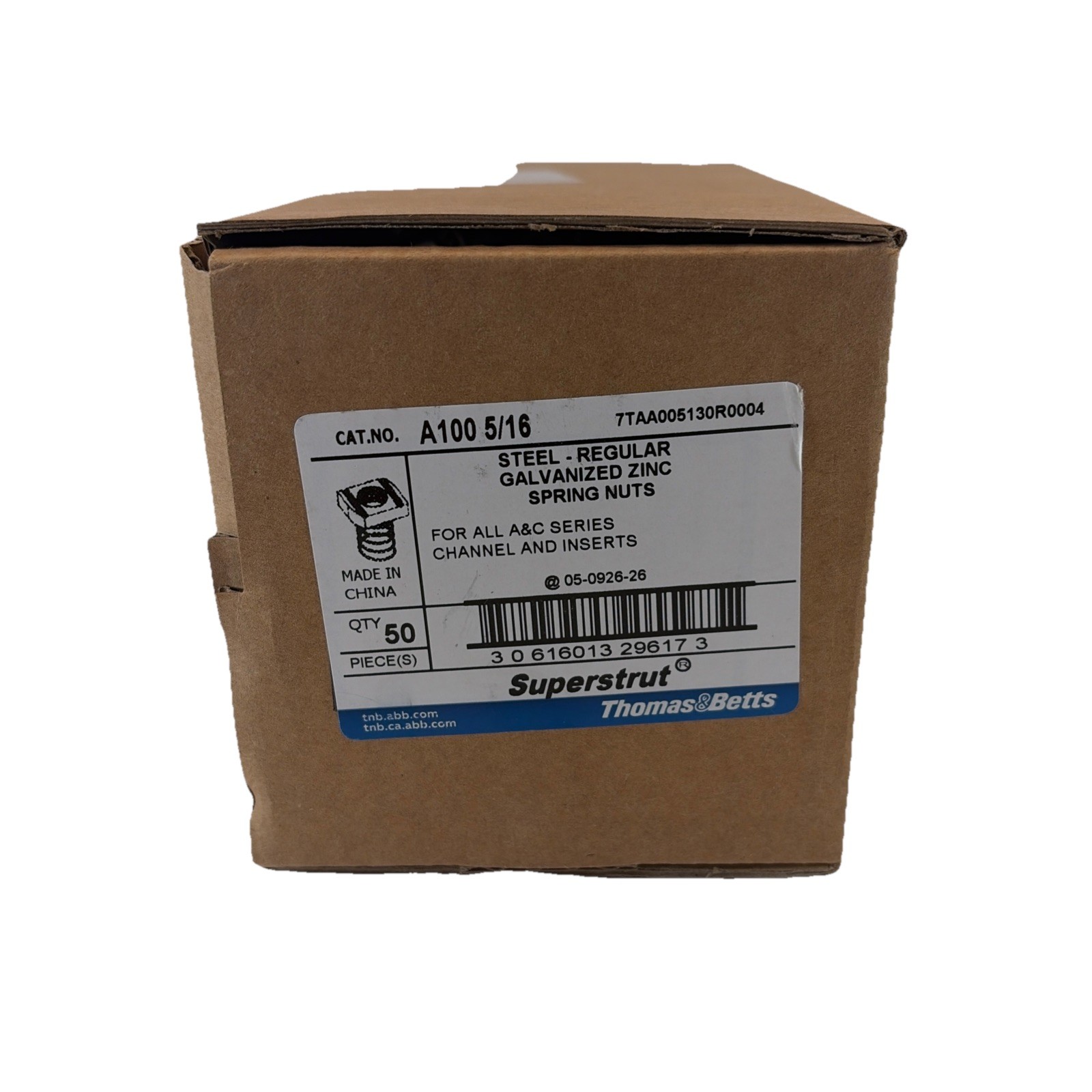 SuperStrut A100 5/16 inch Galvanized Steel Spring Nuts 50 Pack Thomas Betts