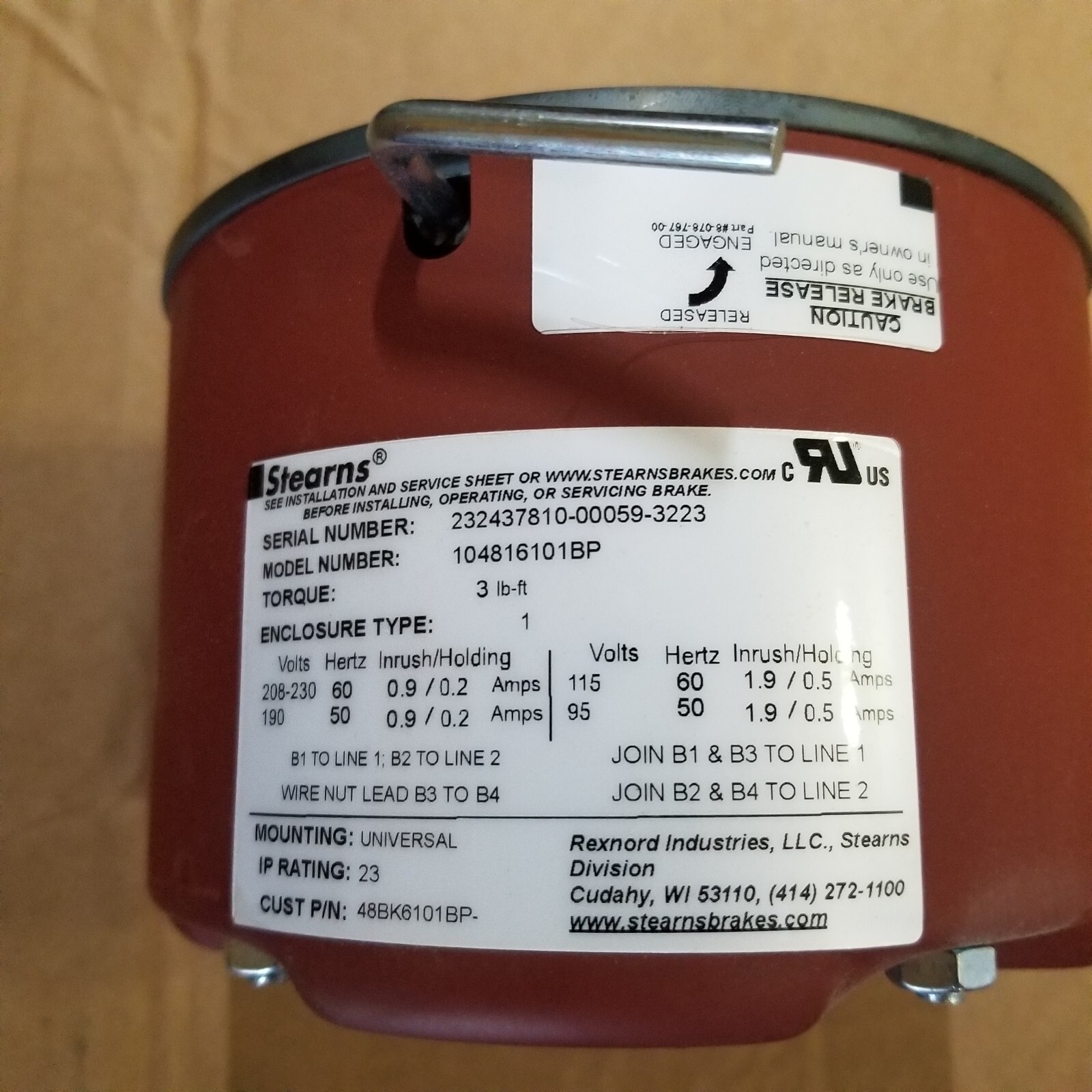 STEARNS 104816101BP BRAKE ASSY-STD NEW OPEN BOX 