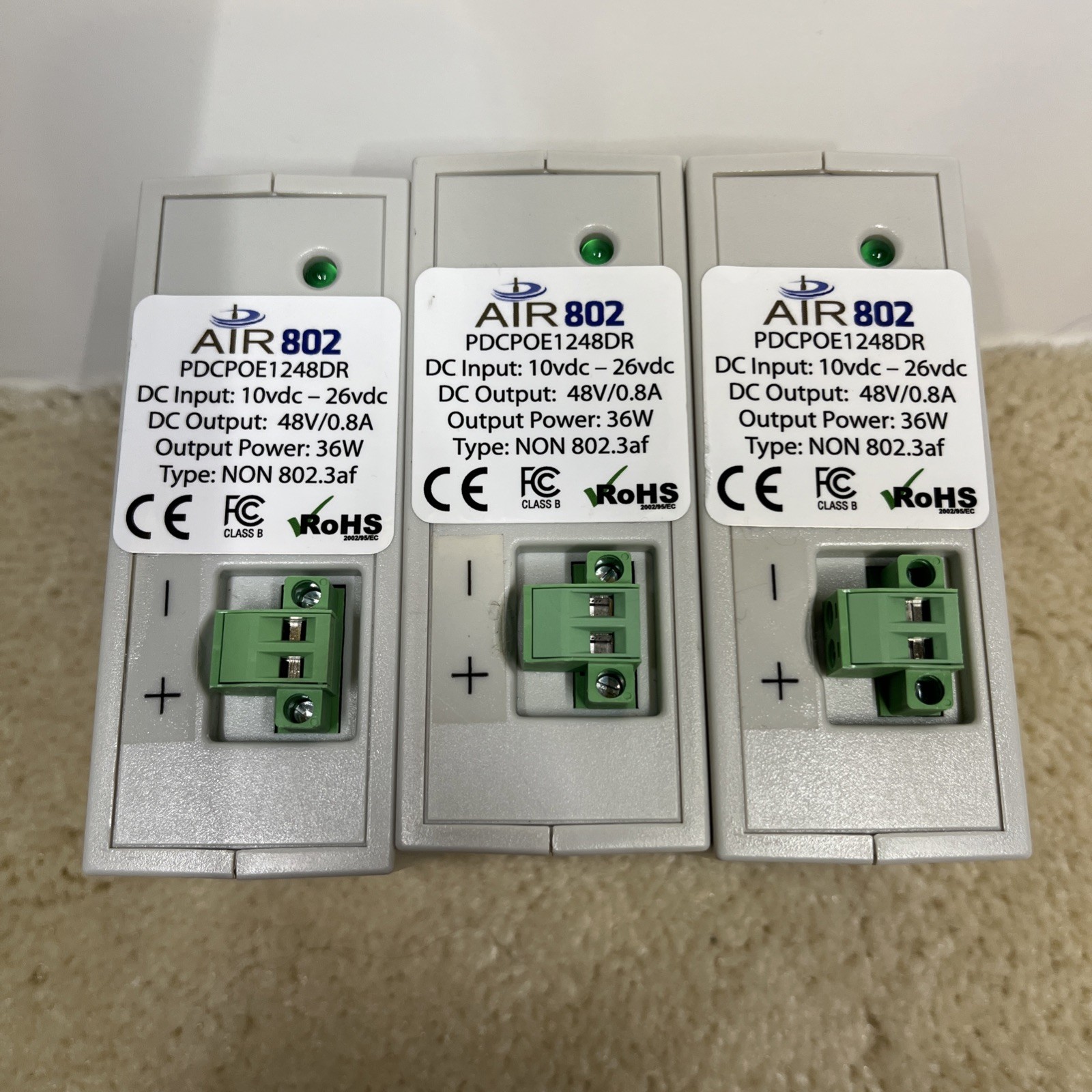 AIR802 PDCPOE1248DR PoE DC/DC Converter 10-26VDC Input 48VDC Output 36W
