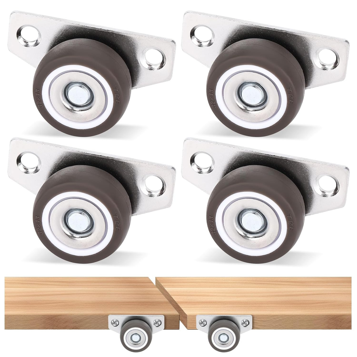 1.25 Inch Small Side Mount Caster Wheels, Mini Low Profile Casters Set Brown