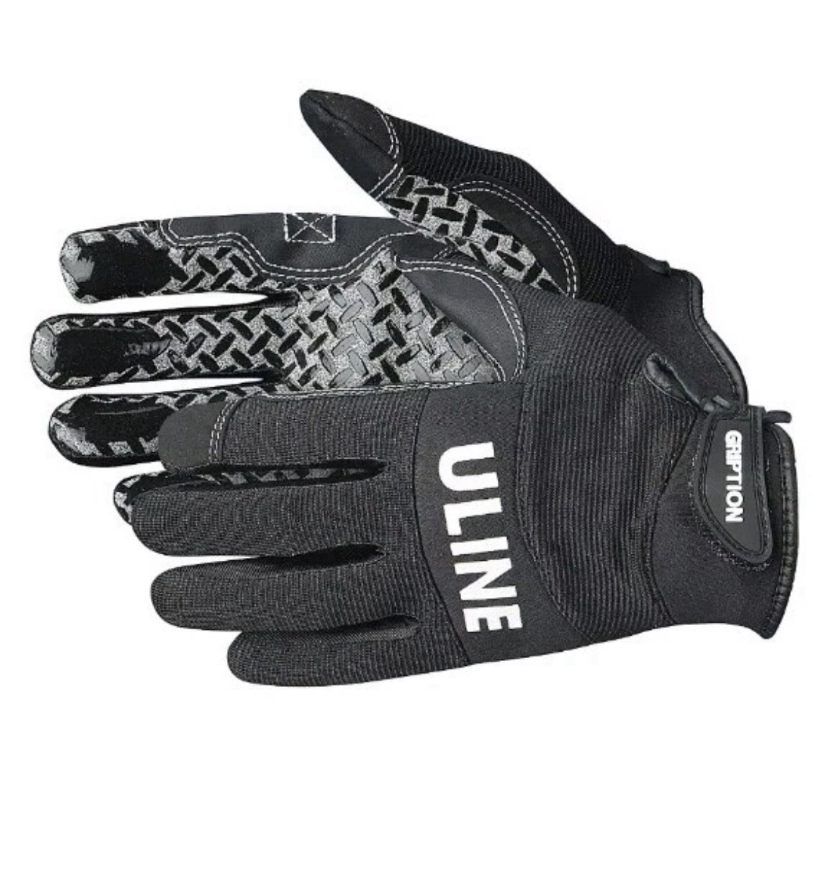 ULINE Gription Flex Latex Gloves size Medium (Black) safety, wrist support.