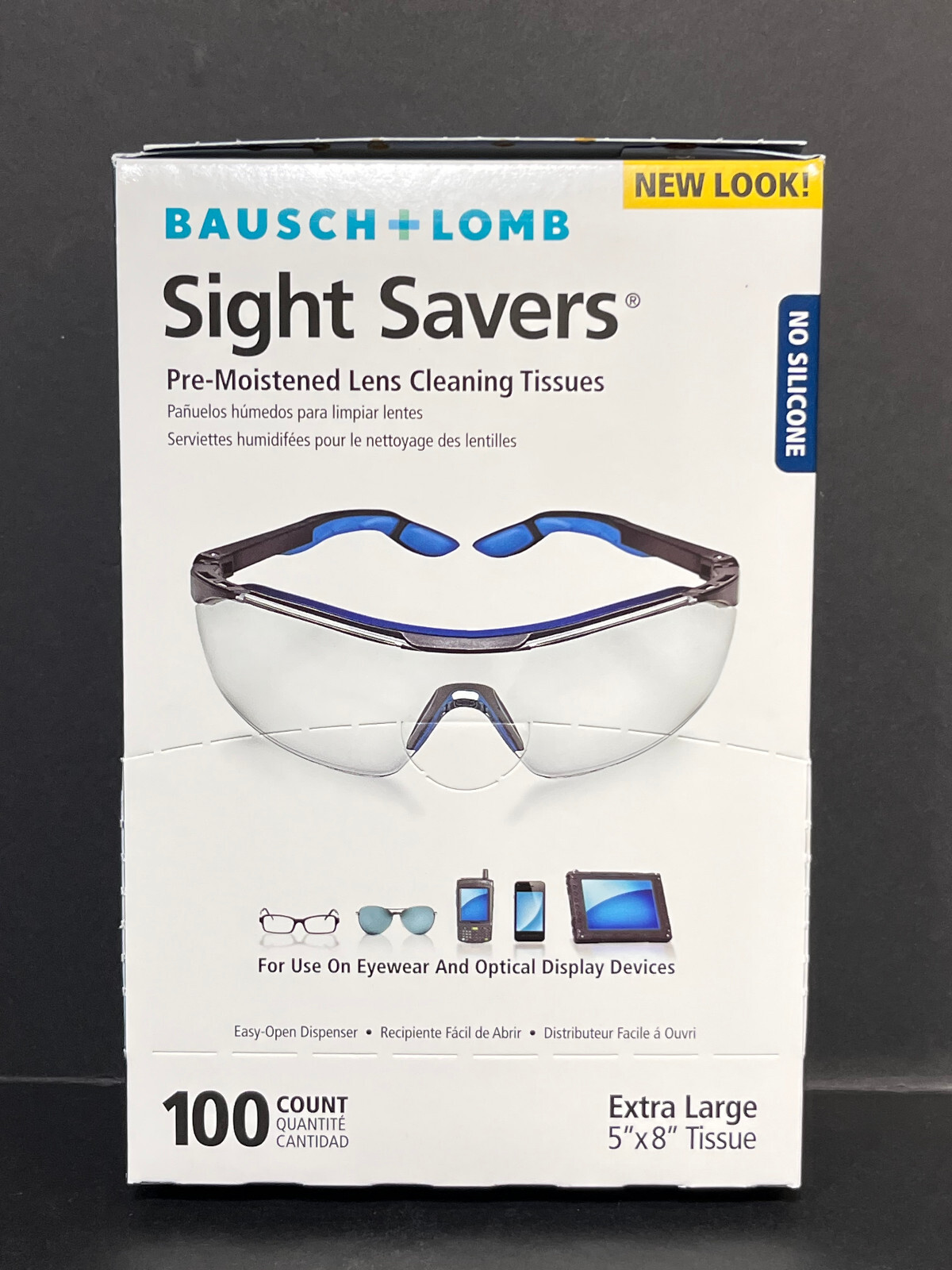 Bausch + Lomb Sight Savers Premoistened Safety Glass Cleaner Wipes 100/box
