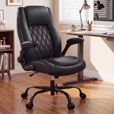 Big and Tall Office Chair 400LBS Flip Up Arms Adjustable Lumbar Support Black picture