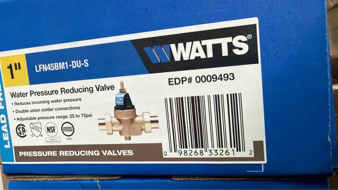 Watts LFN45BM1-DU-S Lead Free Pressure Reducing Valve 1in Double Union 25-75 PSI