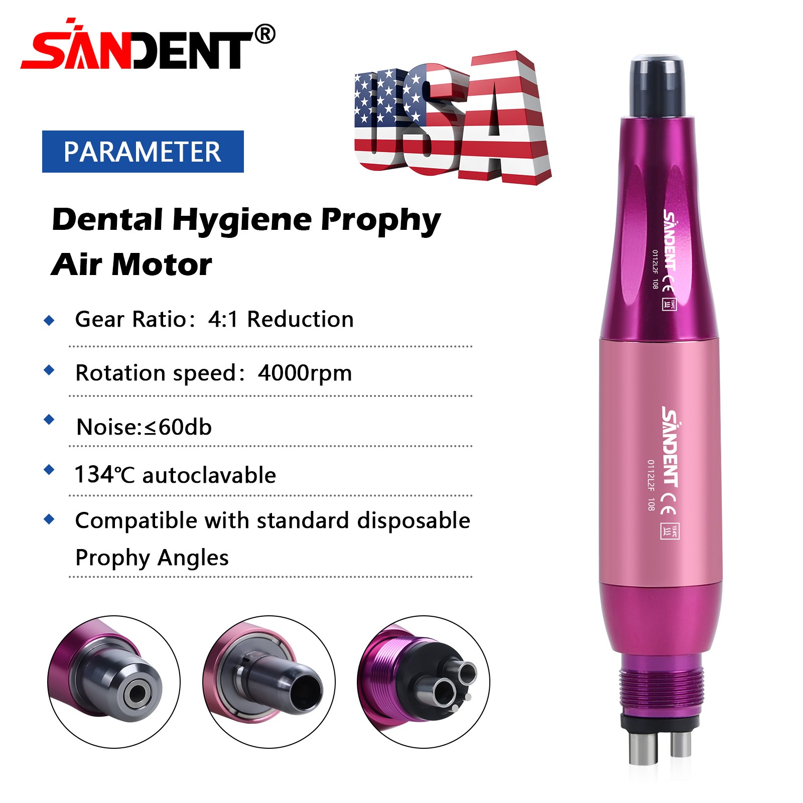 Dental Wireless Hygiene Prophy Handpiece Hygiene Prophy 4:1 Air Motor 4Holes CE