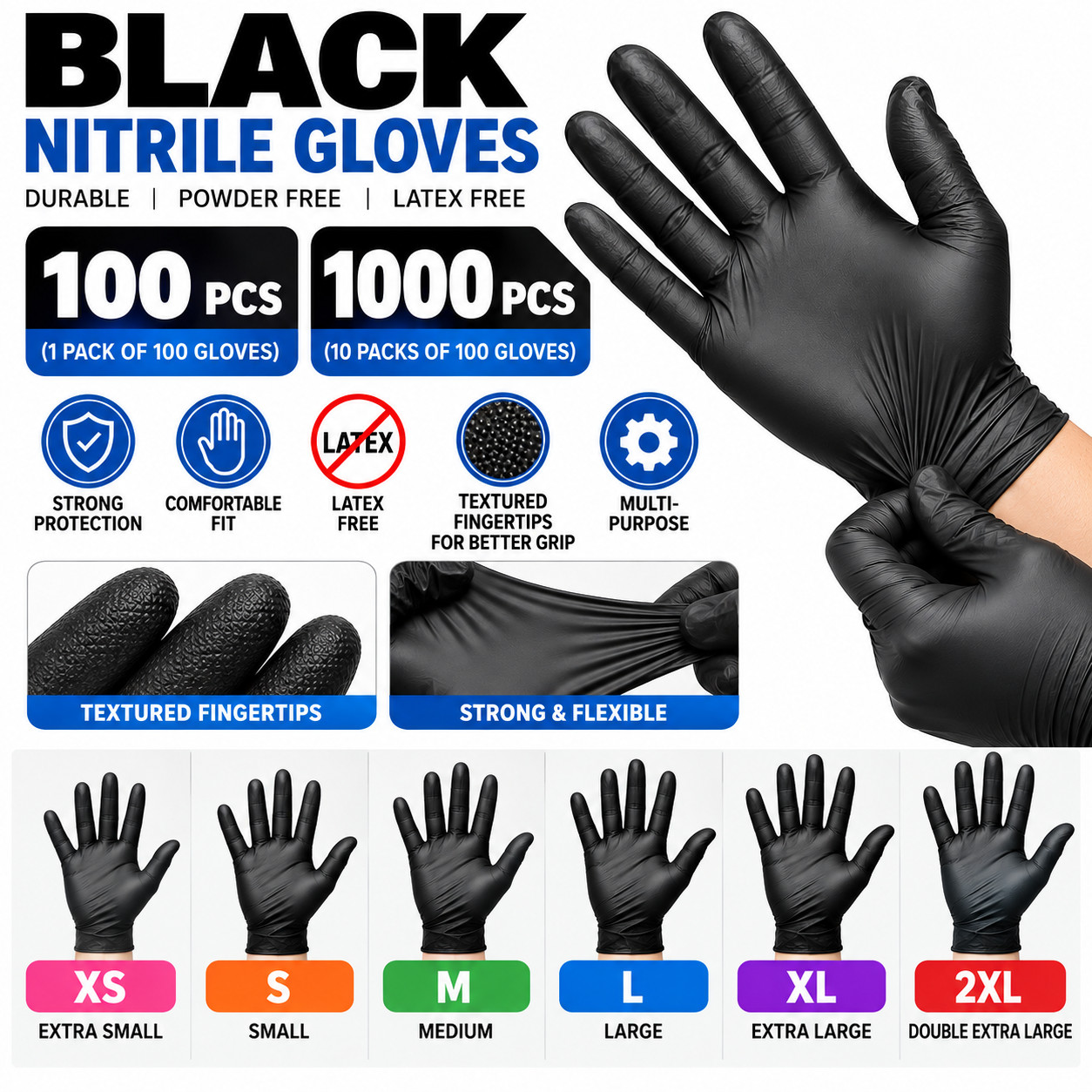 Nitrile Gloves Blue Black Powder Free Latex Free 100 1000 PCS XS-2XL | FAST SHIP