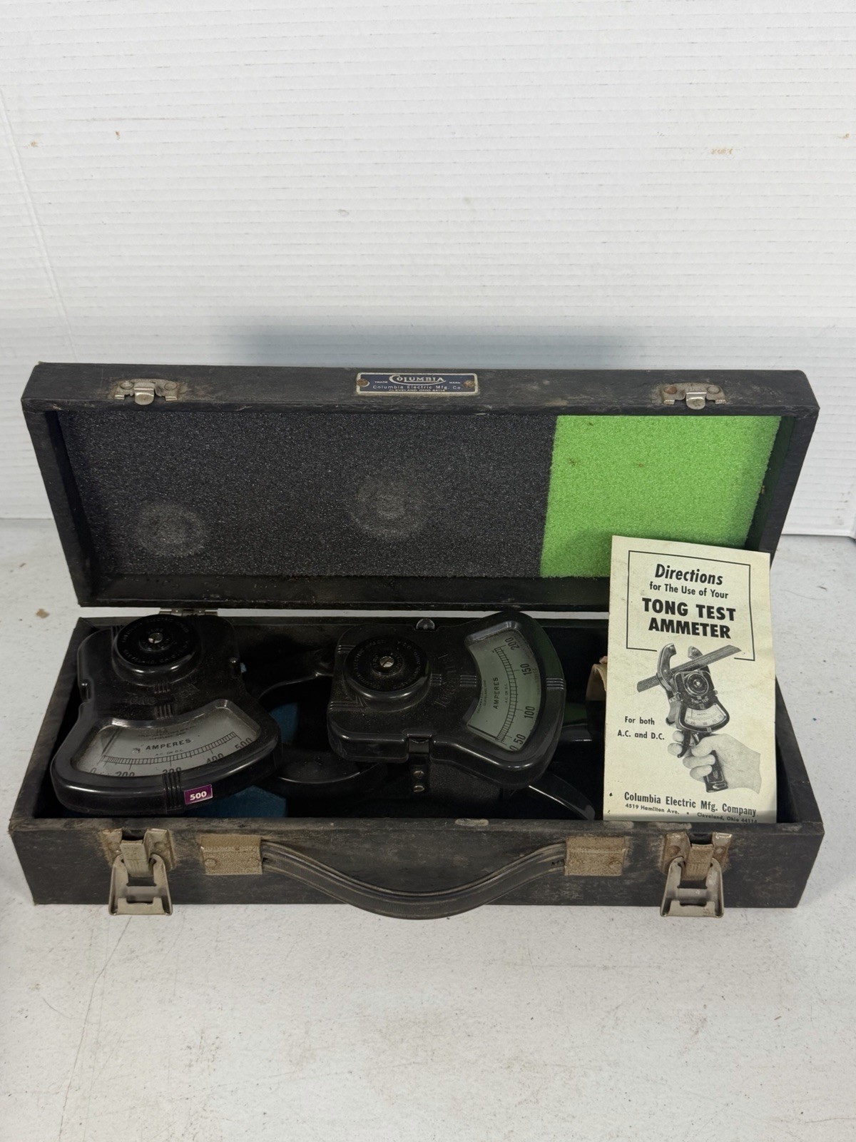 Columbia Electric Tong-Test AMMETER With Case On Amp Probe Meter