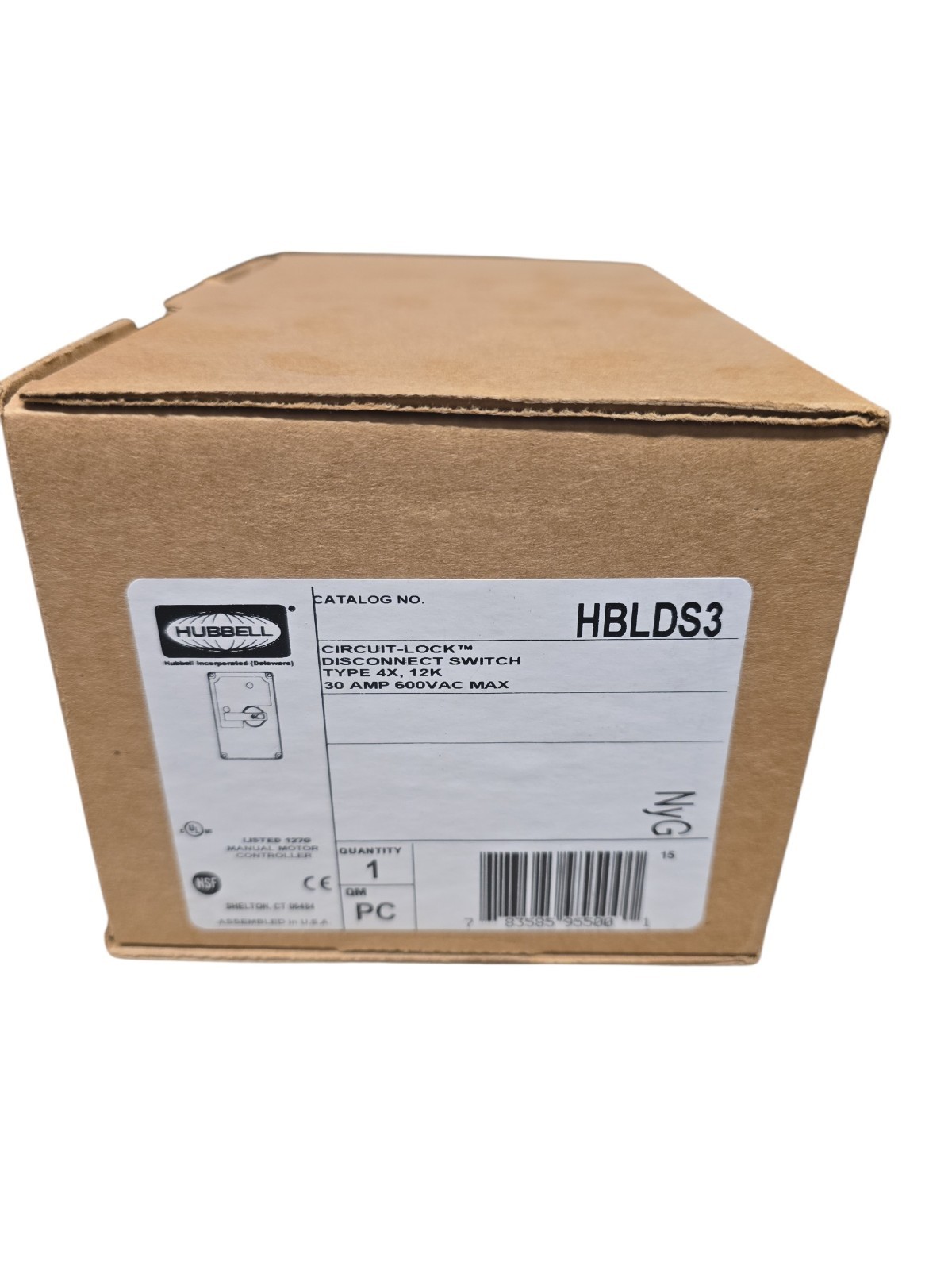 Hubbell HBLDS3 Circuit Lock Disconnect Switch 30A 600V New in Box 