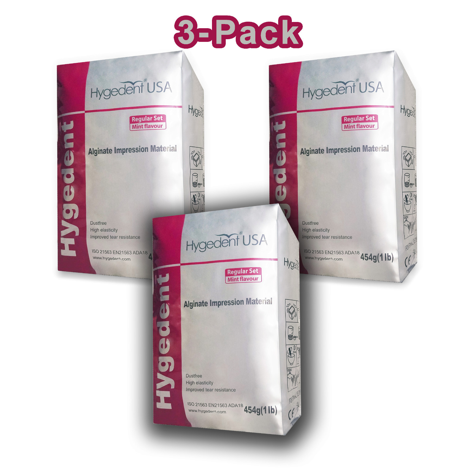3 Hygedent Alginate Dental Regular Set Mint Flavored Dust-Free Impression 3 Hygedent Alginate Dental Regular Set Mint Flavored Dust-Free Impression