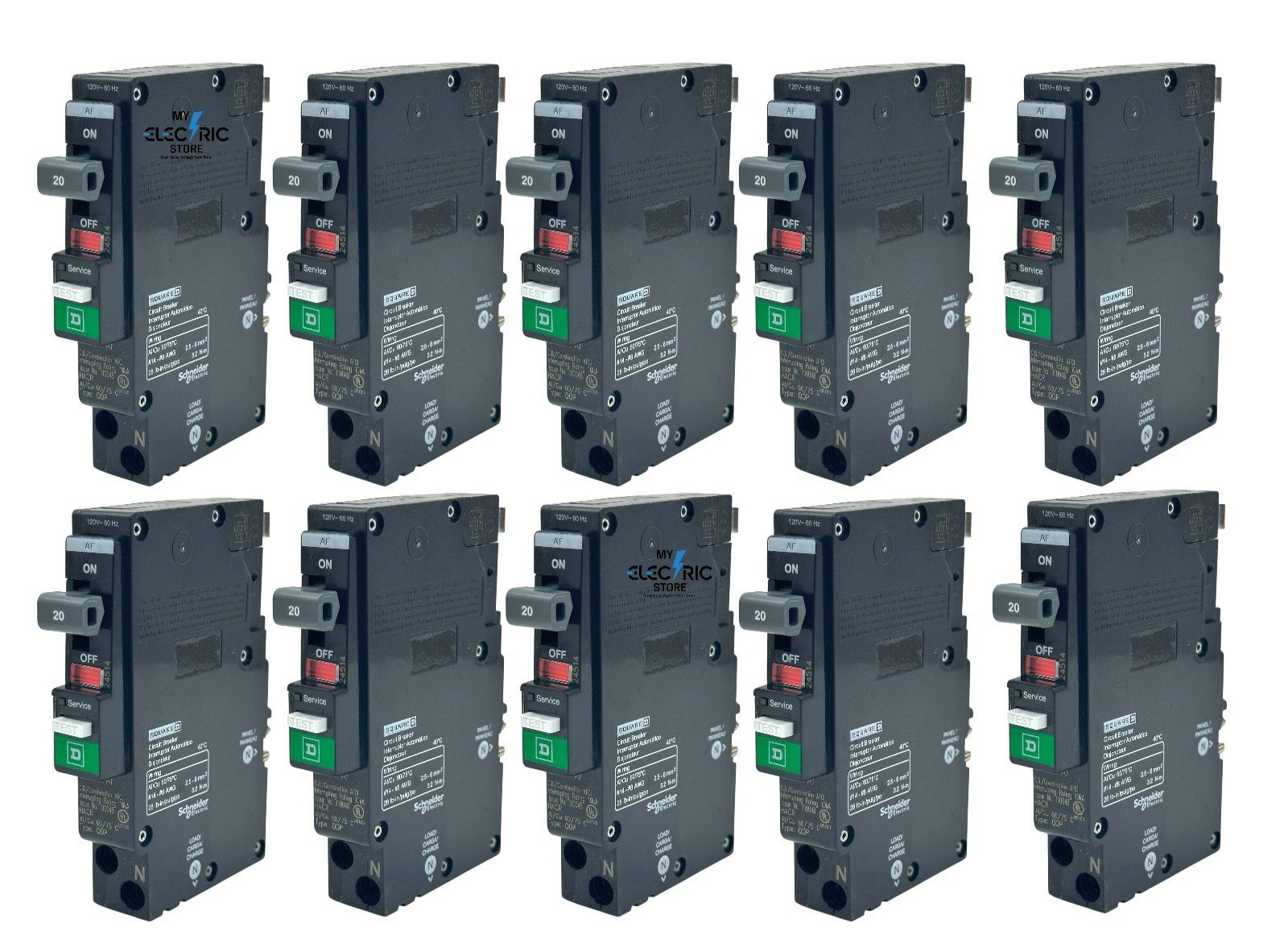 Square D QO120PCAFI QO120PAF 20 Amp 1 Pole AFCI PON Breaker 10 Pack Bulk New OEM