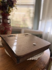 Vintage Wooden Cash Box Divided Coin Money Organizer Locking Hinged Lid 14
