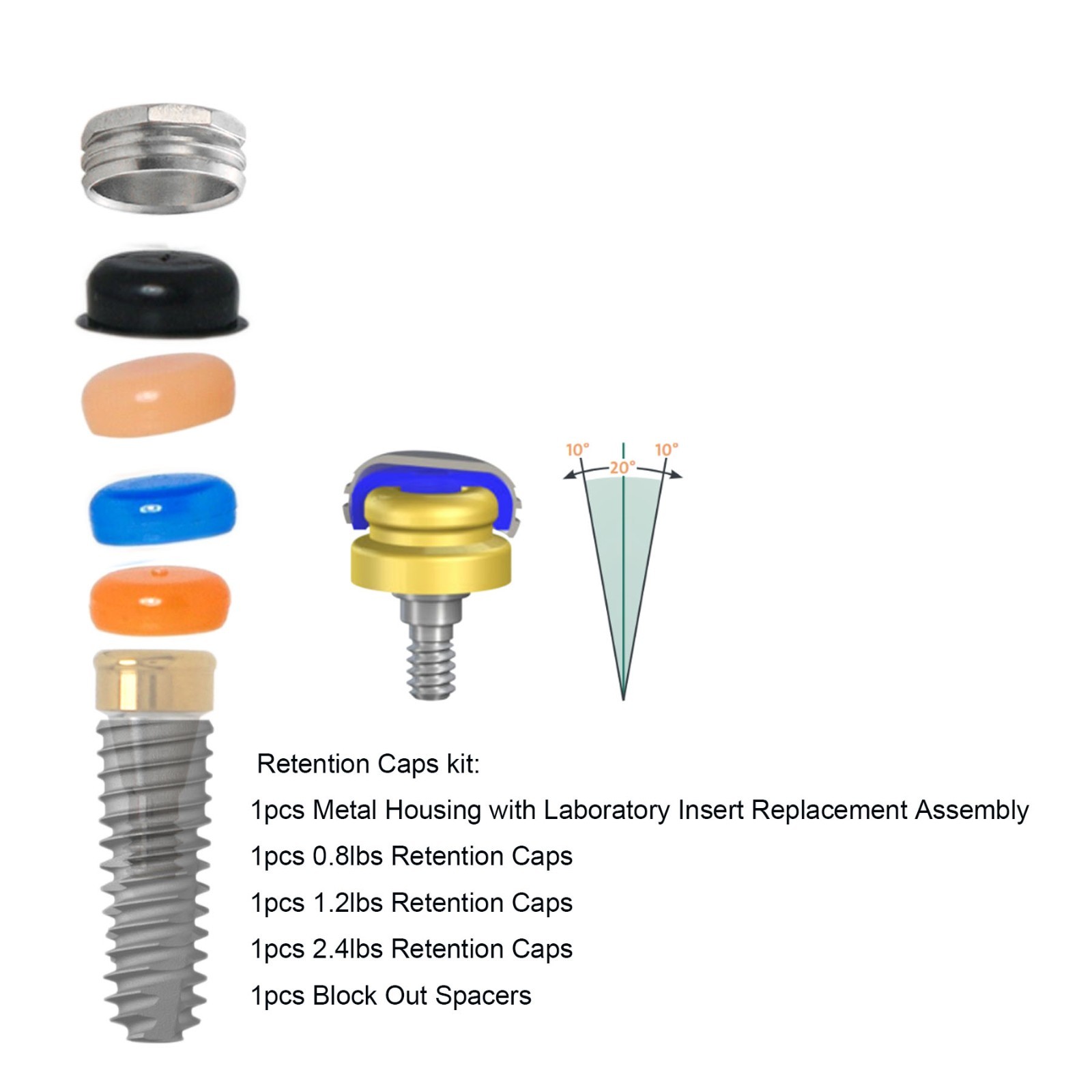 US Dental Overdenture Locator Abutment Implant Retention Cap Standard Inserts