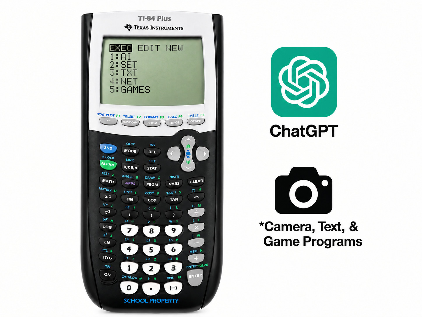 TI-84 Plus AI Calculator w/ Games & ChatGPT + 5MP Camera