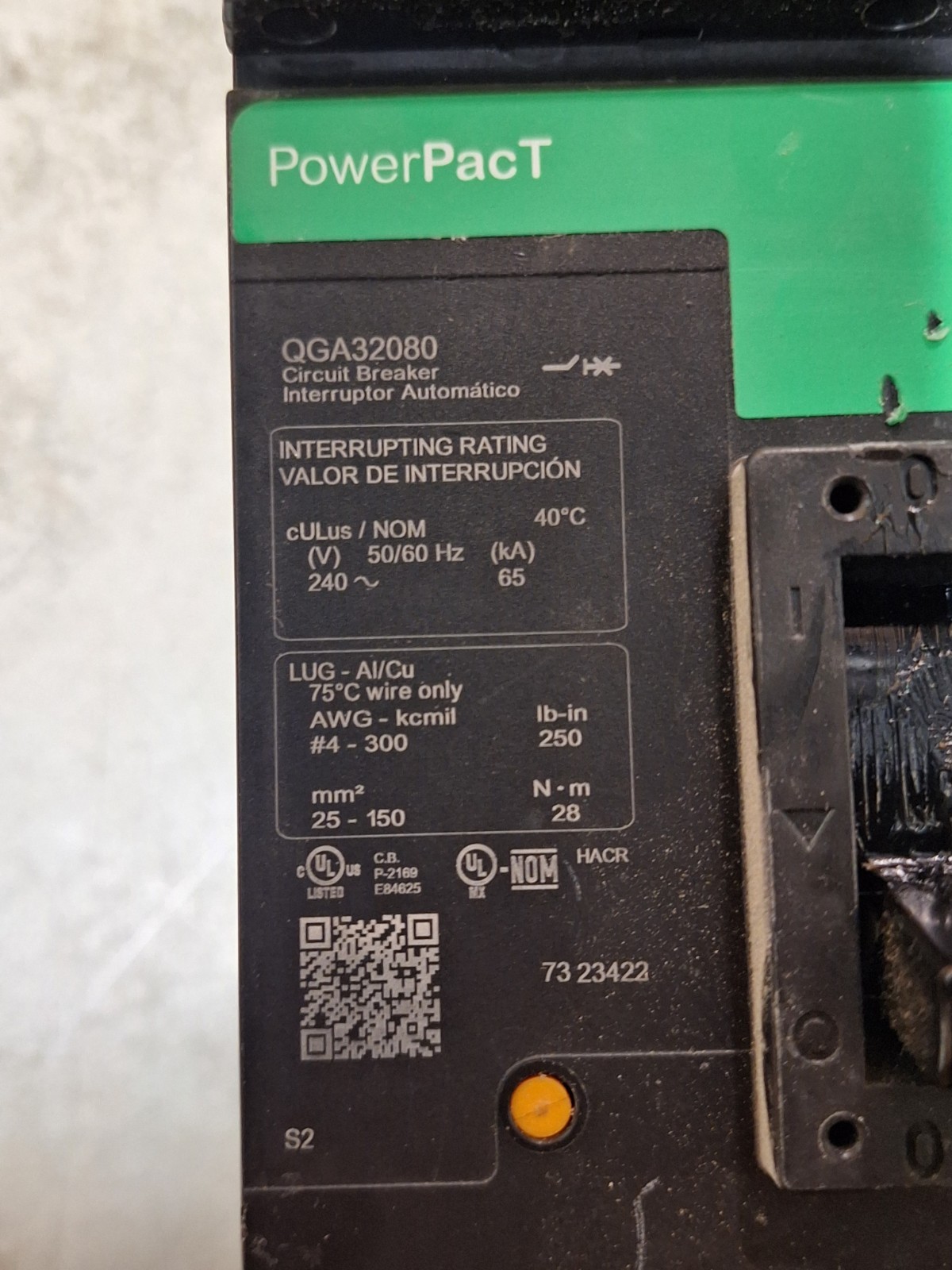 Square D  QGA32080 3 Pole 80 Amp 240 Volt I-Line Circuit Breaker New Take Out 
