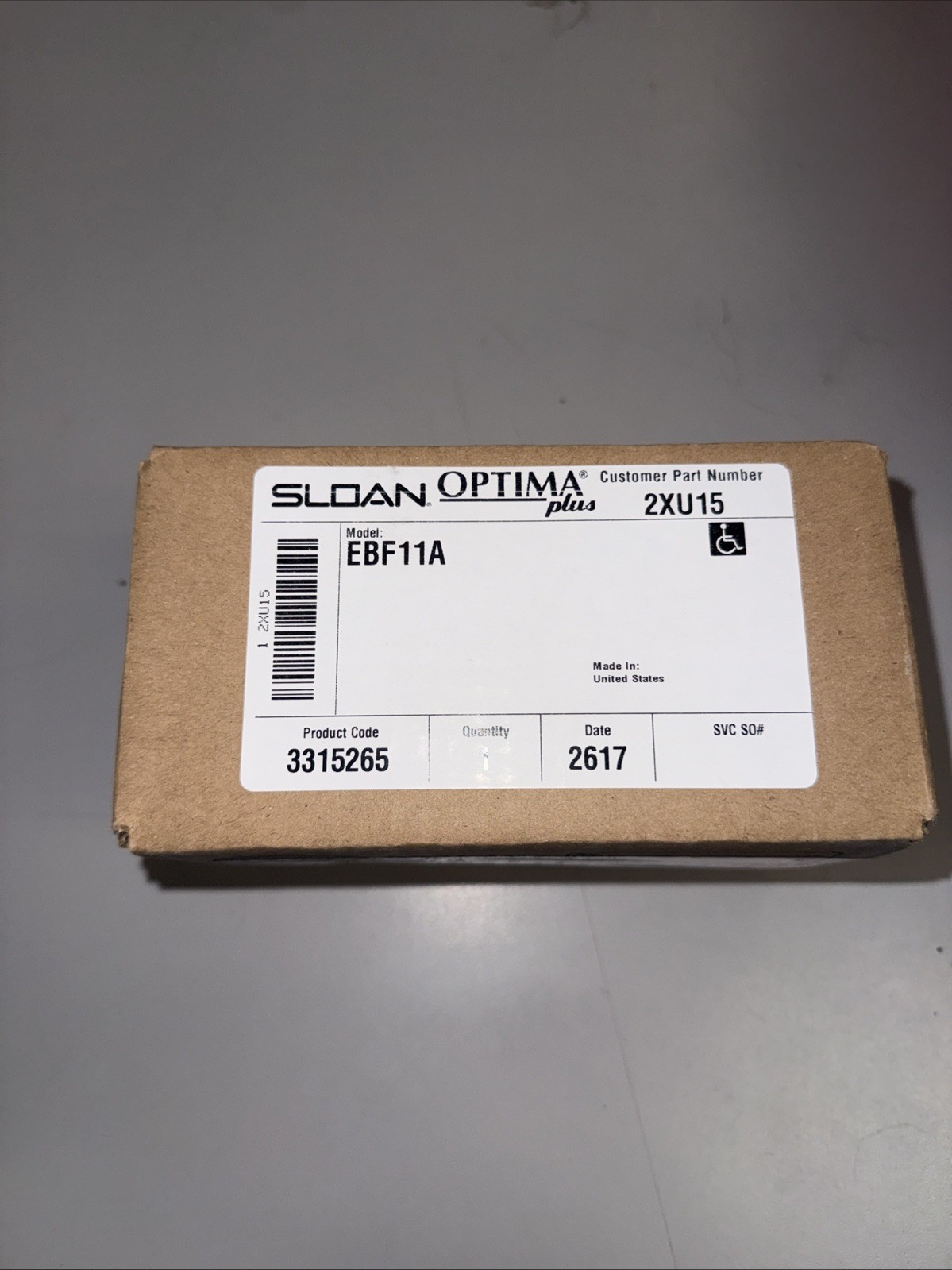 SLOAN OPTIMA M# EBF11A CONTROL VALVE (825)