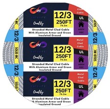 12/3 MC Alum Cable 12-Gauge 3 Solid Conductor Ground for Indoor Outdoor 250Ft picture