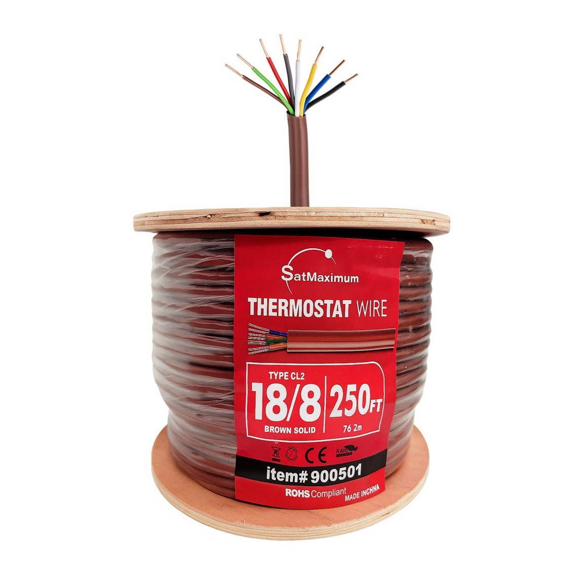 250ft - 18AWG Thermostat Alarm Security HVAC Wire Brown 18/8 CL2 Solid CCA Cable