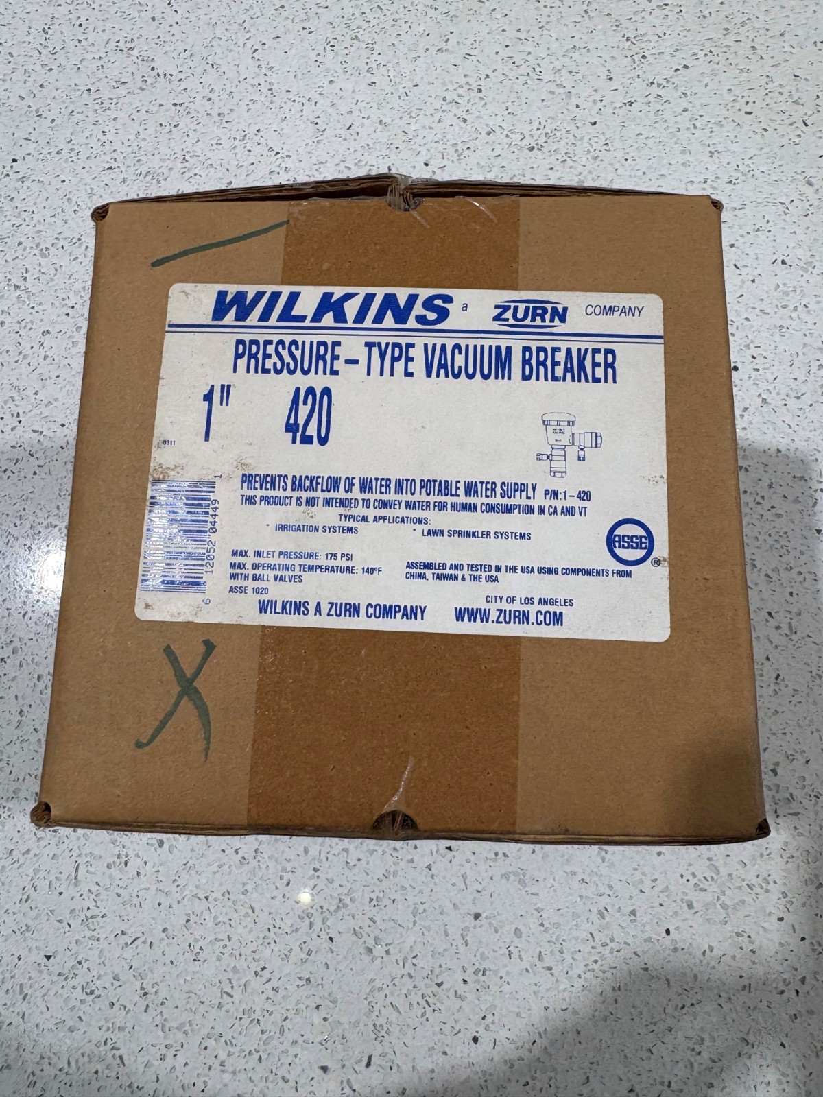 NEW/SEALED ZURN WILKINS 1 NEW/SEALED ZURN WILKINS 1