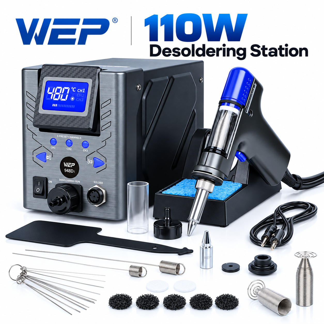 110W Digital Desoldering Station Vacuum Pump Solder Sucker Gun PCB Repair Kit