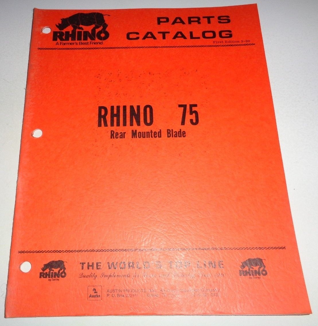 Rhino 75 Rear Mounted Blade Parts Catalog Manual Book Original  Servis