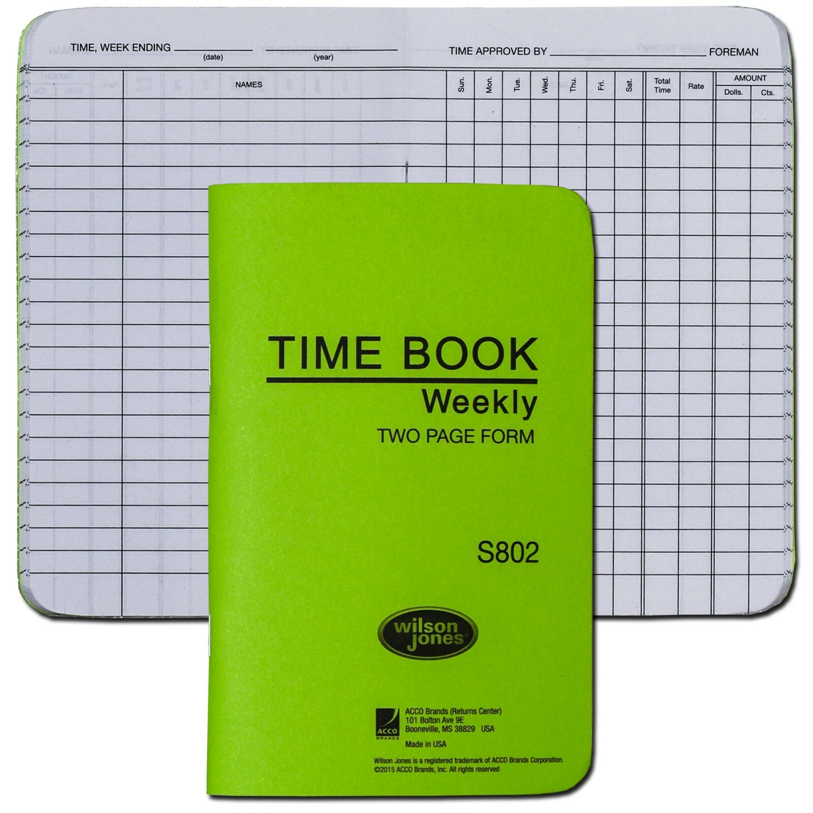 Wilson Jones S802 Weekly Time Book, Two Page Form, 4-1/4 x 6-3/4