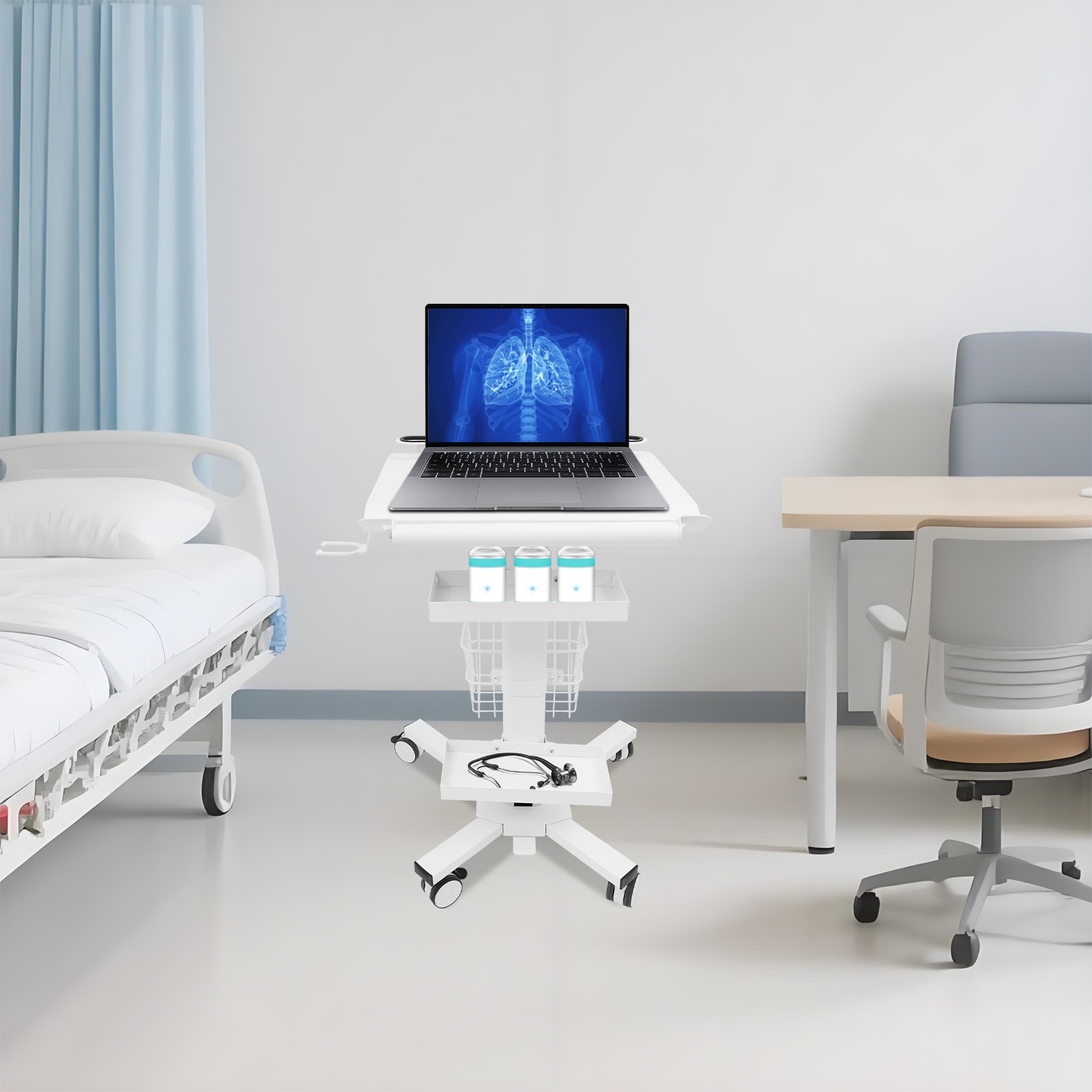 Medical Laptop Workstation Cart With Scanner Holder Storage For Hospital Clinic Medical Laptop Workstation Cart With Scanner Holder Storage For Hospital Clinic
