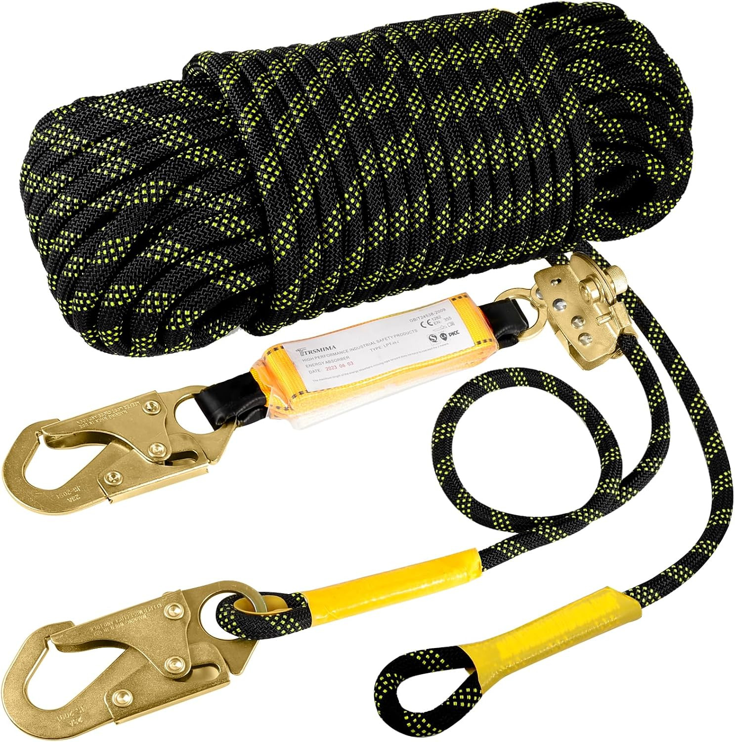 TRSMIMA Rope Harness Safety Lanyard:25Ft Roofing Rope Fall Protection TRSMIMA Rope Harness Safety Lanyard:25Ft Roofing Rope Fall Protection