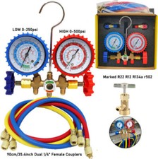 AC Manifold Gauge Set A/C Refrigeration 3 Way Hose Fit For R502 R134a R12 R22 picture