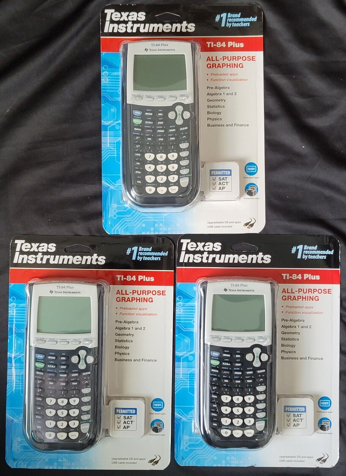 Lot of 3 Brand New Sealed Texas Instruments TI-84 Plus Graphing Calculator Black