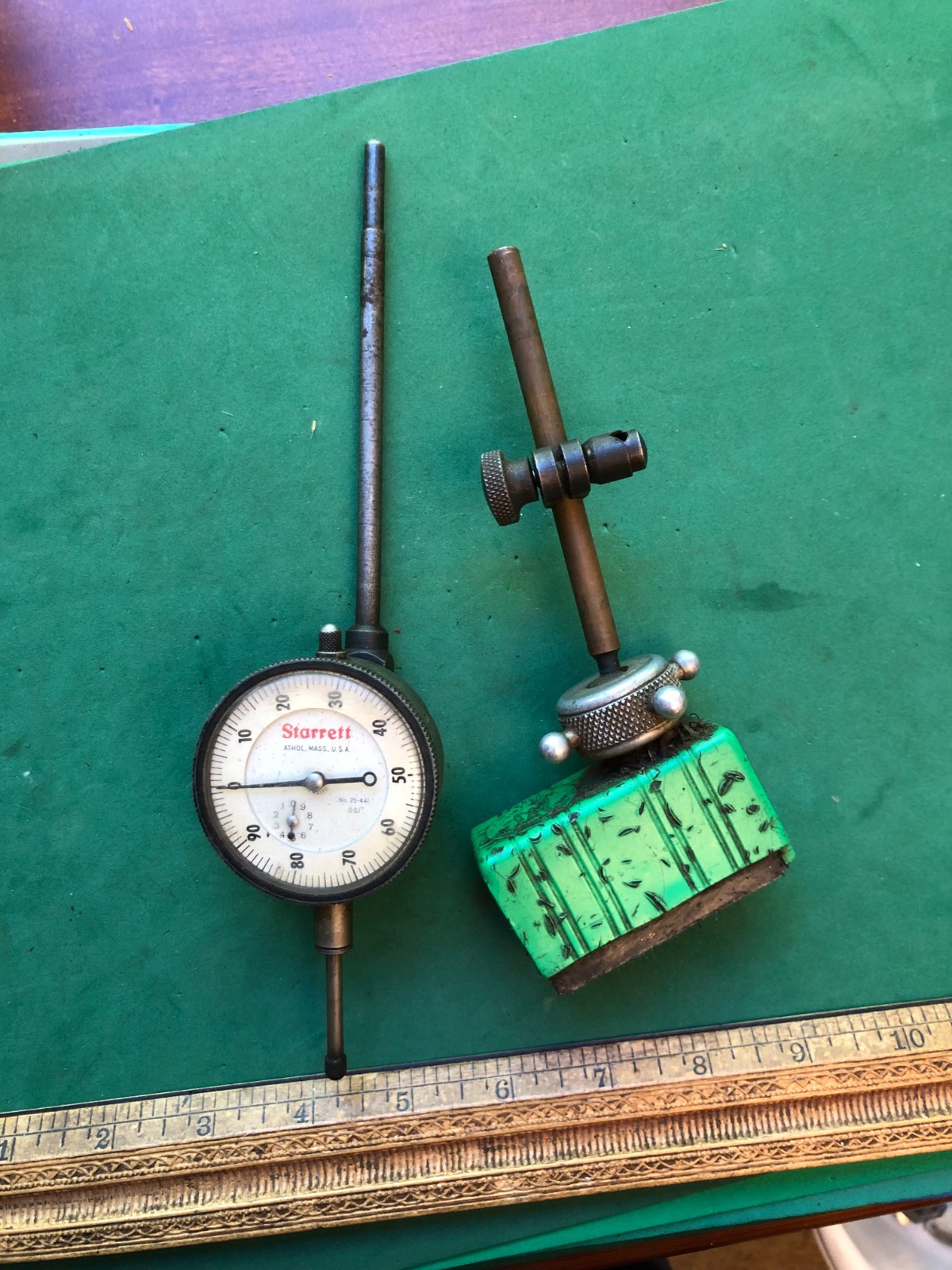 Vintage Starrett No. 25-441 dial indicator with ENCO ‘Tiny-Titan’ magnetic base