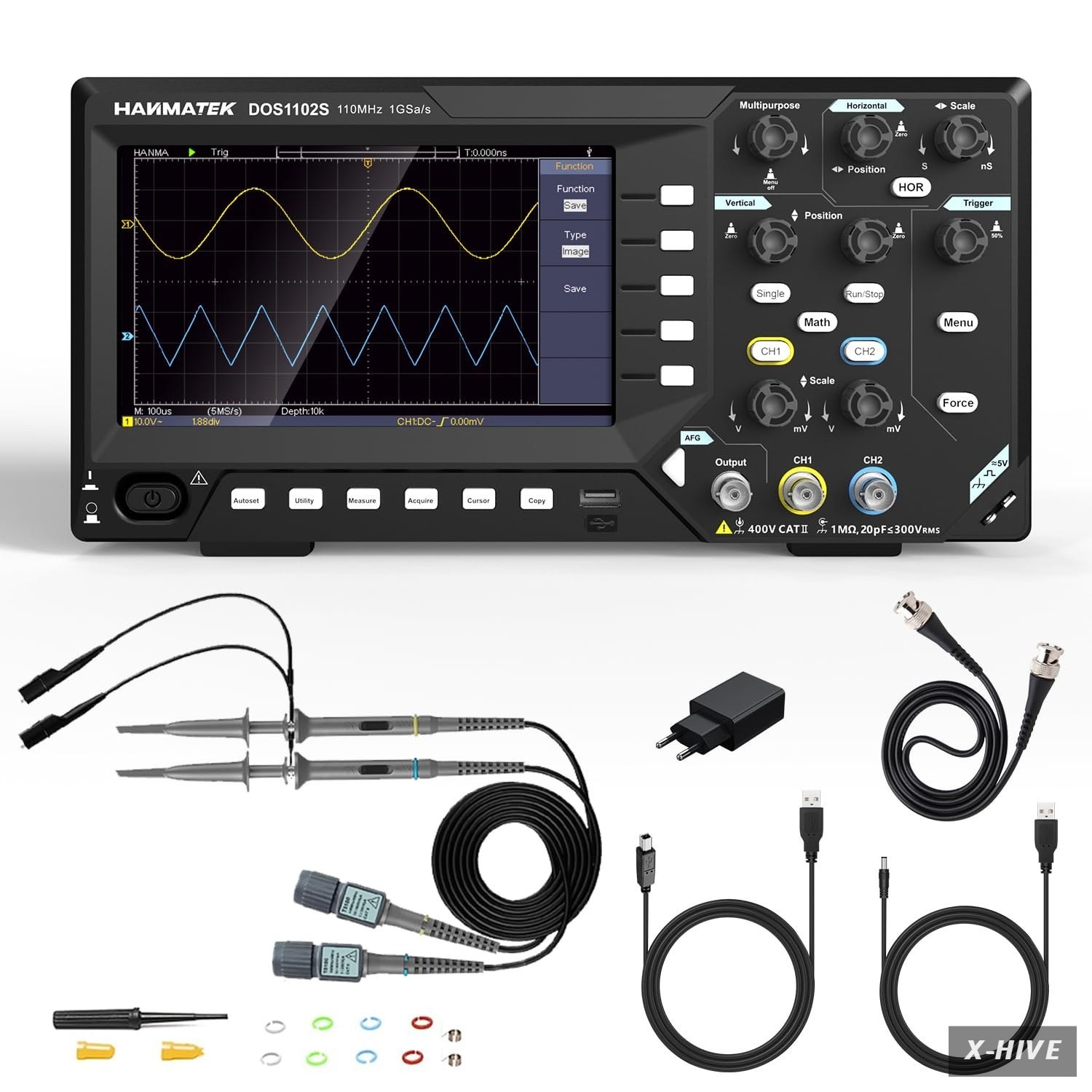 HANMATEK Oscilloscopes 2 in1 Digital Storage Oscilloscope Built-in Waveform Rate