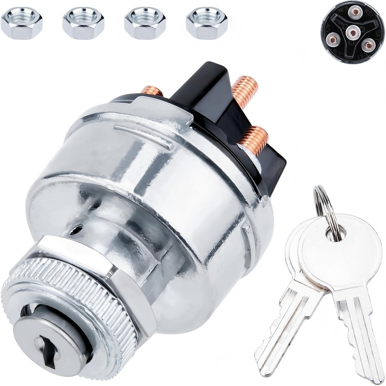 Ignition Switch with Key, Universal Ignition Key Switch, 12V 4 Position Starter