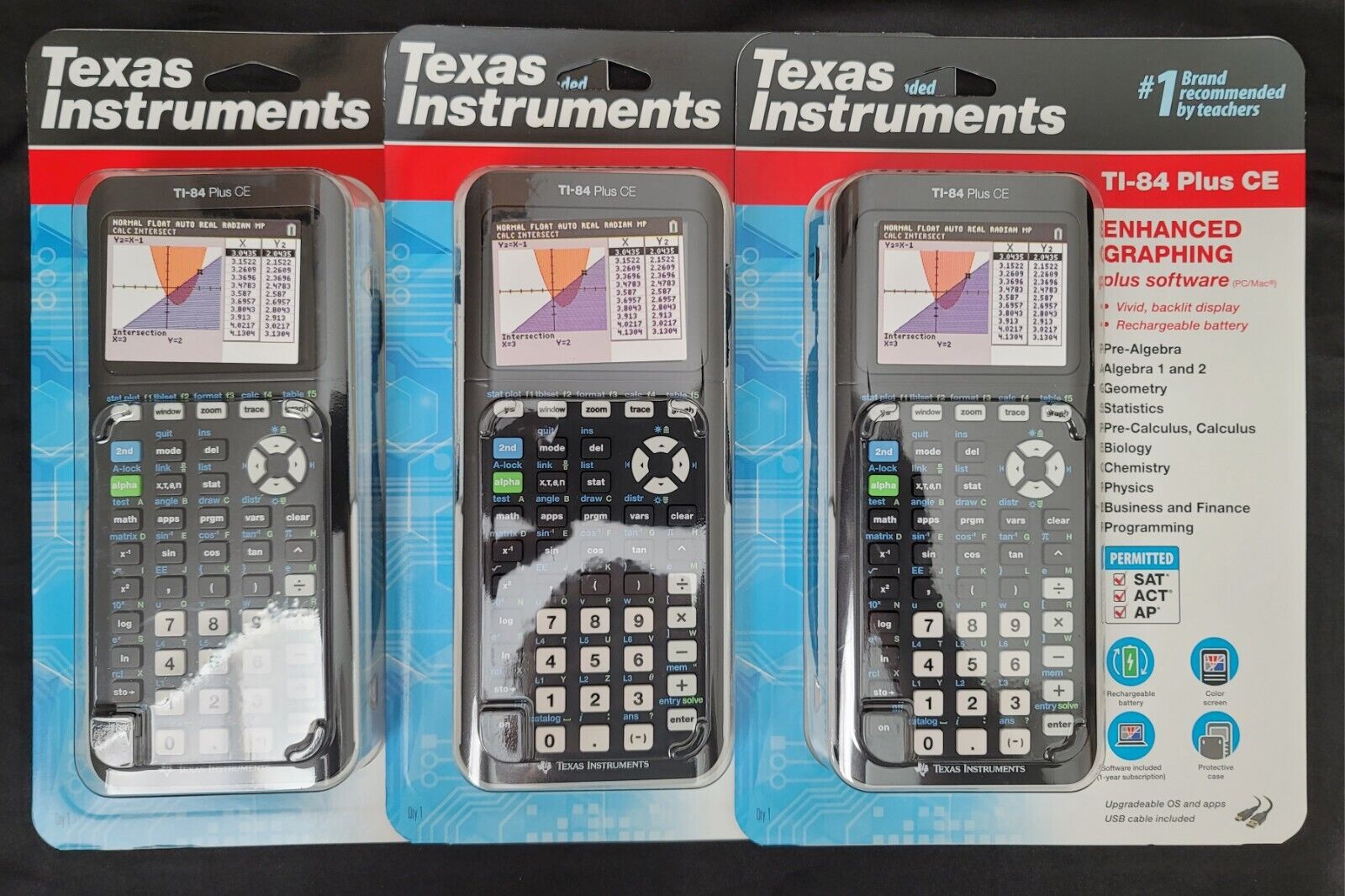 Lot of 3 Texas Instruments TI-84 Plus CE Enhanced Graphing Calculator - *New*
