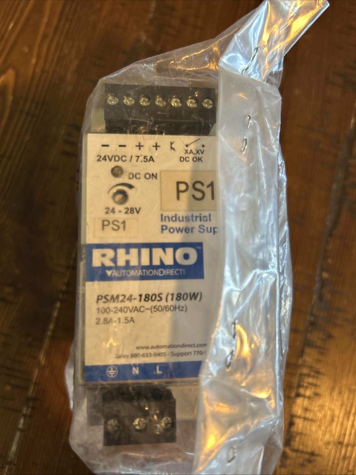 RHINO PSM24-180S 100-240VAC 2.8-1.5A NSMP, New No Box 180w 24-28vdc Power Supply