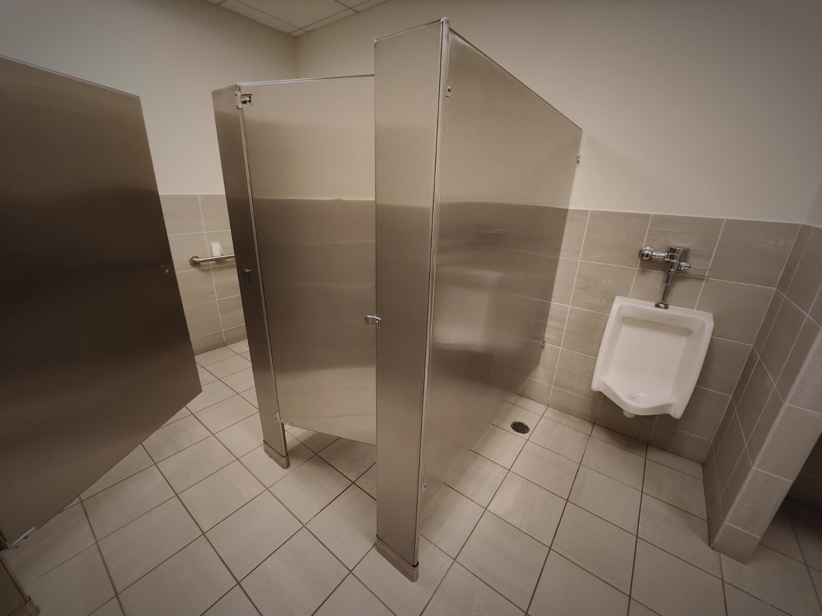 Commercial stainless steel bathroom toilet partition set.