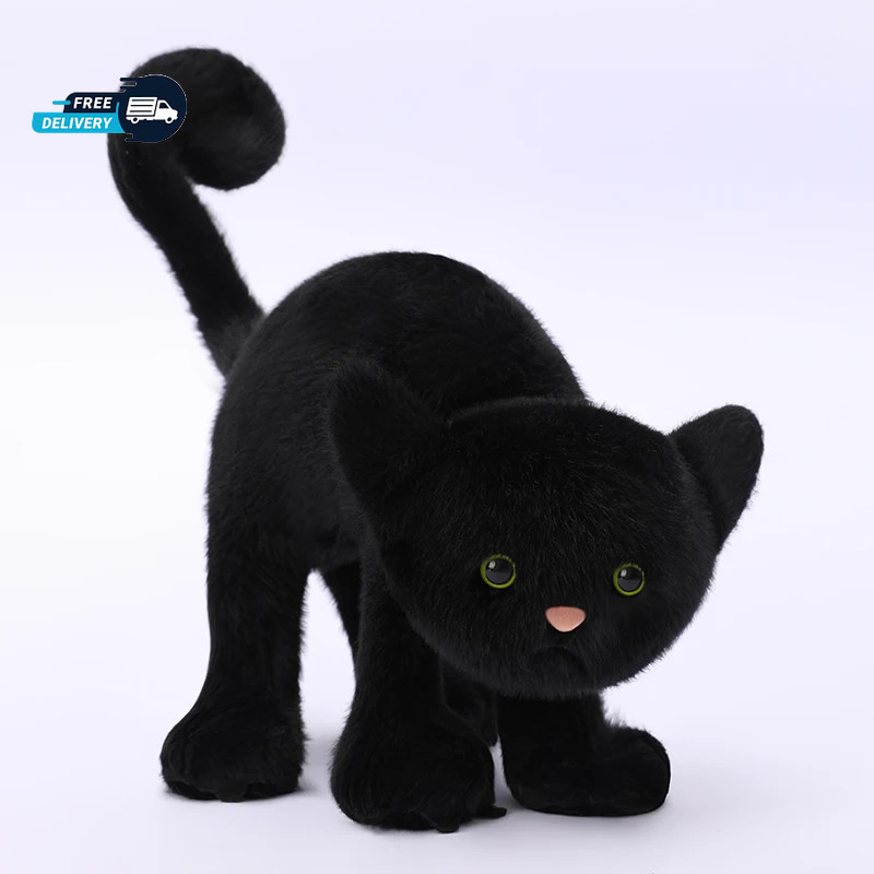 Cute Black Cat Plush Toy Soft Stuffed Animal Pink Nose Birthday Xmas Gift Decor