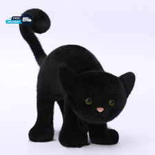 Cute Black Cat Plush Toy Soft Stuffed Animal Pink Nose Birthday Xmas Gift Decor picture
